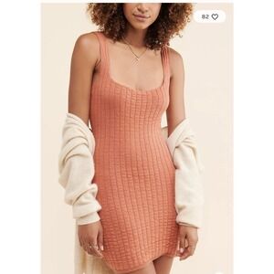Free People Beach Short N Sweet Knit Mini Dress Ambered Coral Women's Medium EUC
